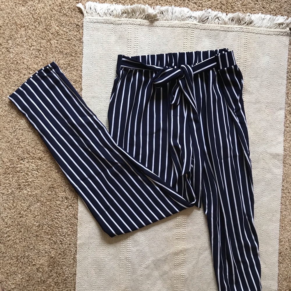 striped pants with tie